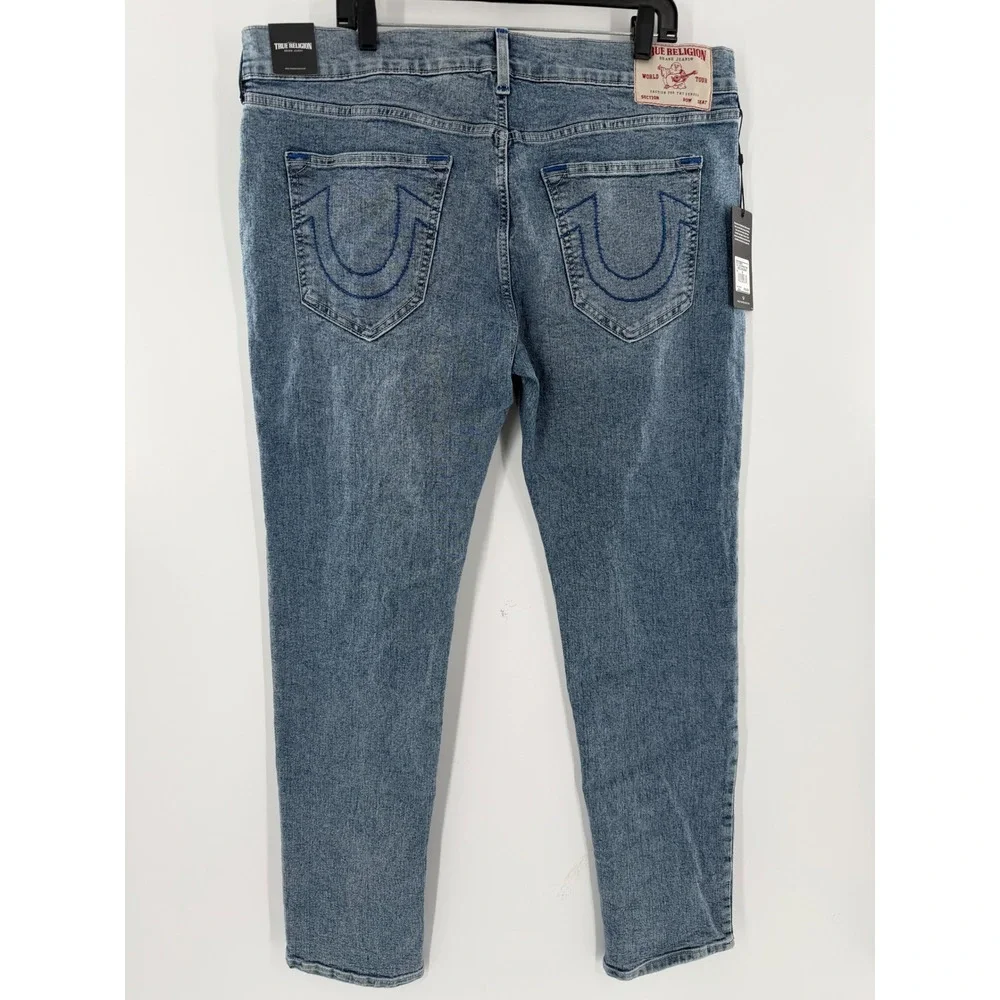 True Religion Rocco Relaxed Skinny Jeans Light Peppermint Wash Blue Mens 38 NWT